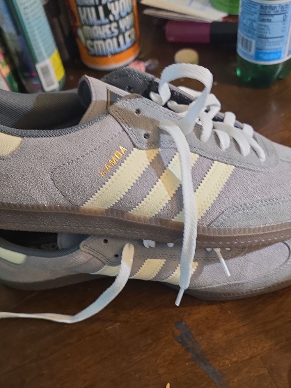 adidas Samba Suede Sneakers in Gray and Cream with Gum Sole